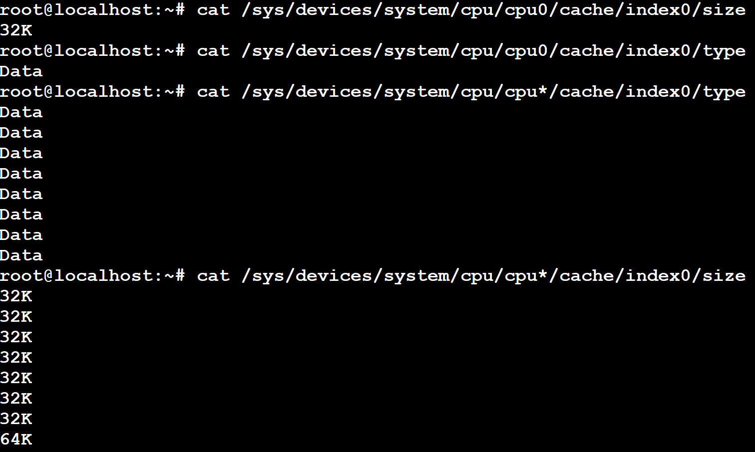 PPTT ACPI table content with data cache information