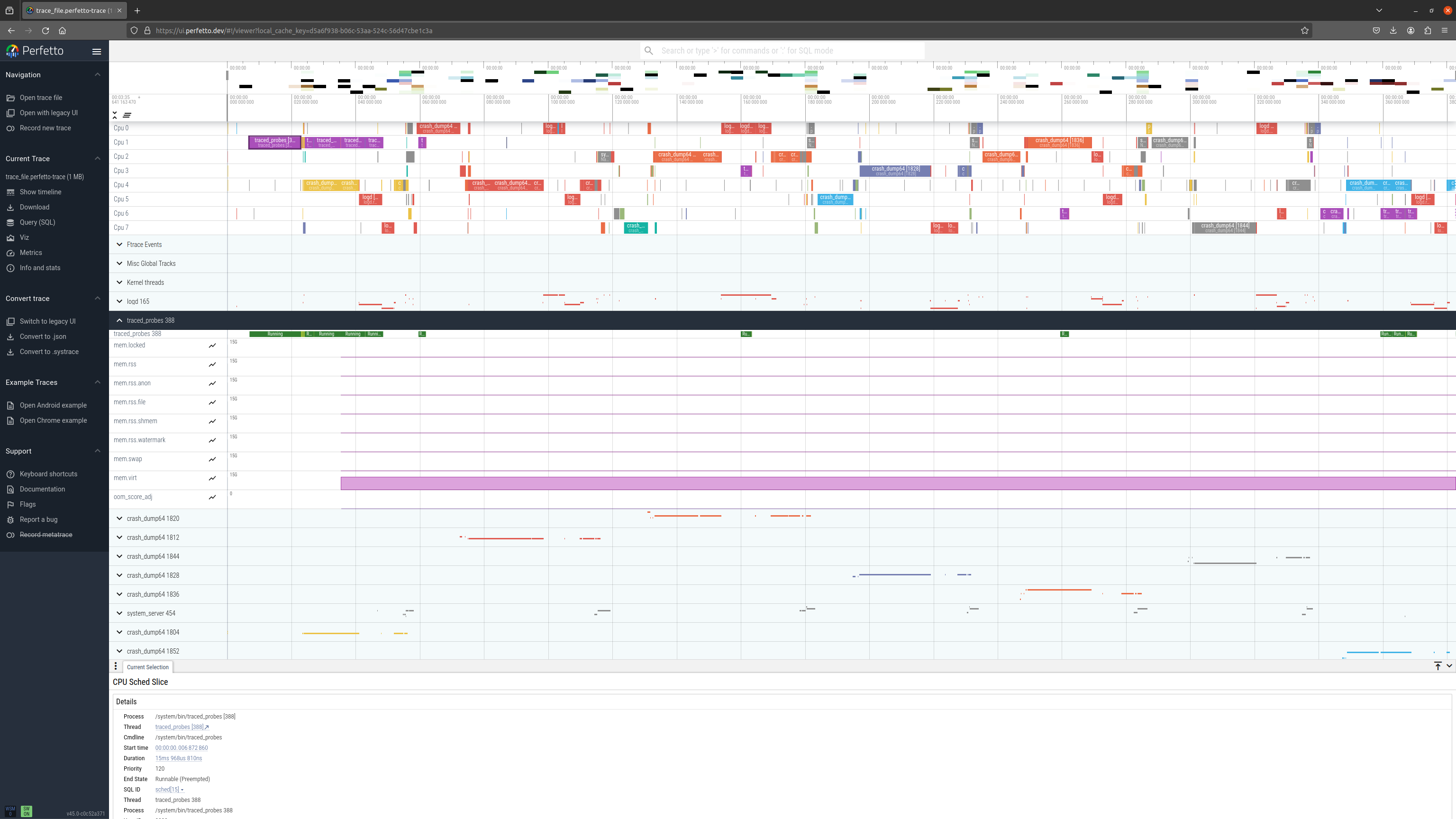 Example 1 - collect ``ftrace`` scheduling events, process stats and system stats counters every 1000ms