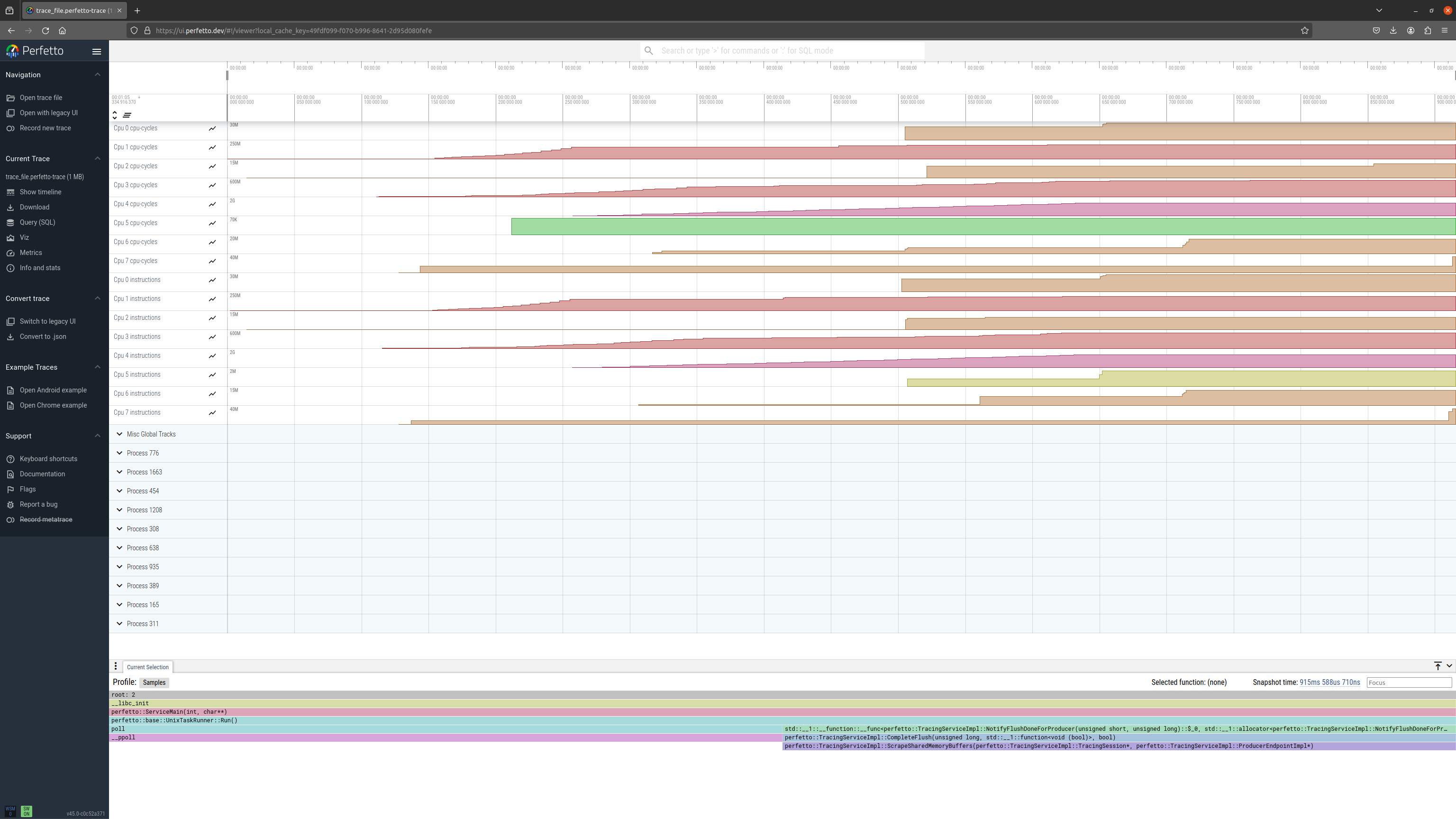 Example 2 - collect cpu_cycles and instructions CPU PMU counters on all CPUs